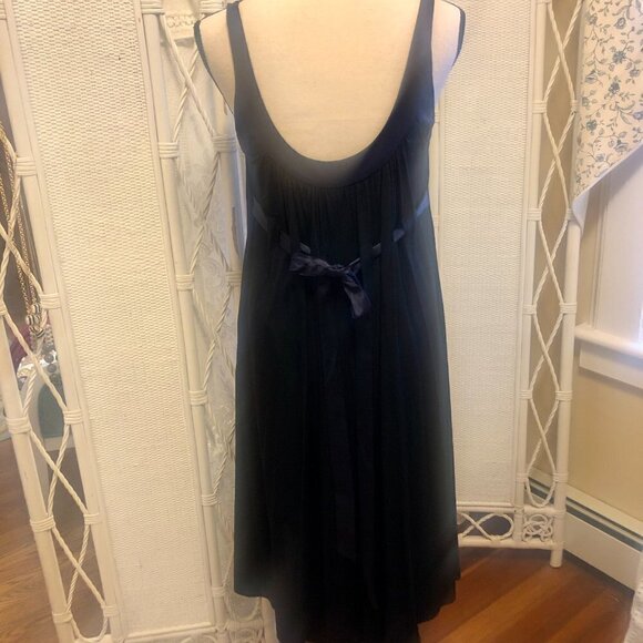 Anne Klein Dark Navy Flowy Cocktail Dress Ribbon Tie Back Scoop Neck Size 6 - Picture 11 of 17